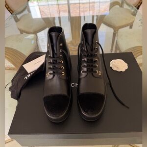 Chanel velvet toe combat boots